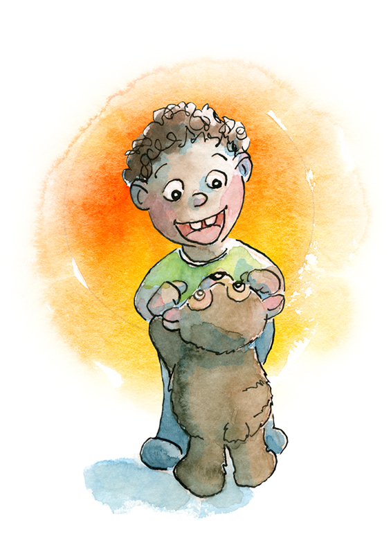 Zielgruppe von Kinderbüchern: Kindergartenkind mit Teddi - Kinderbuch-Illustration